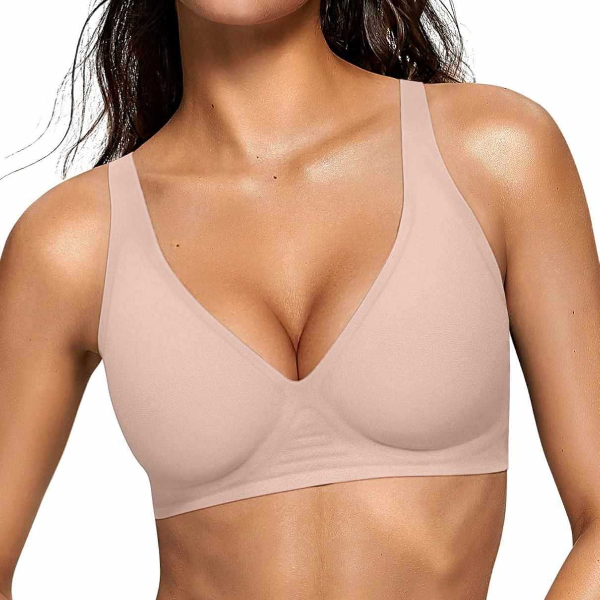 Womens Deep V Wireless Bras Wi - Wirefree Bra Comfort ulasan dan harga