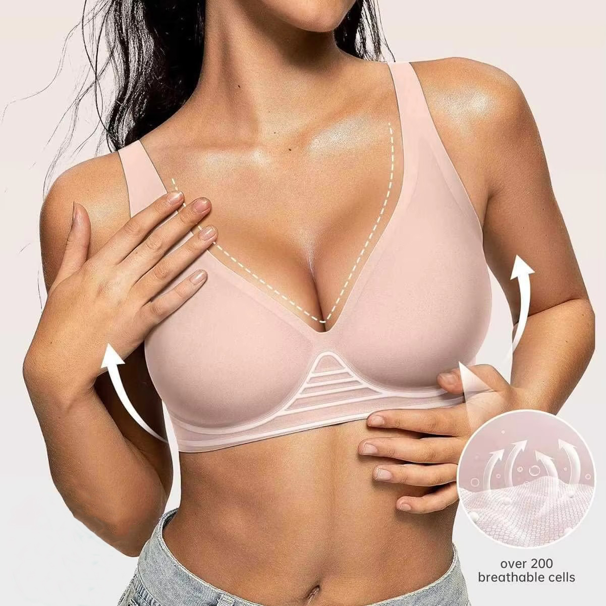 Womens Deep V Wireless Bras Wi - Wirefree Bra Comfort ulasan dan harga